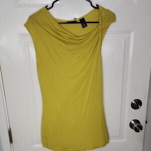 New York & Company Yellow Drape Neck Blouse